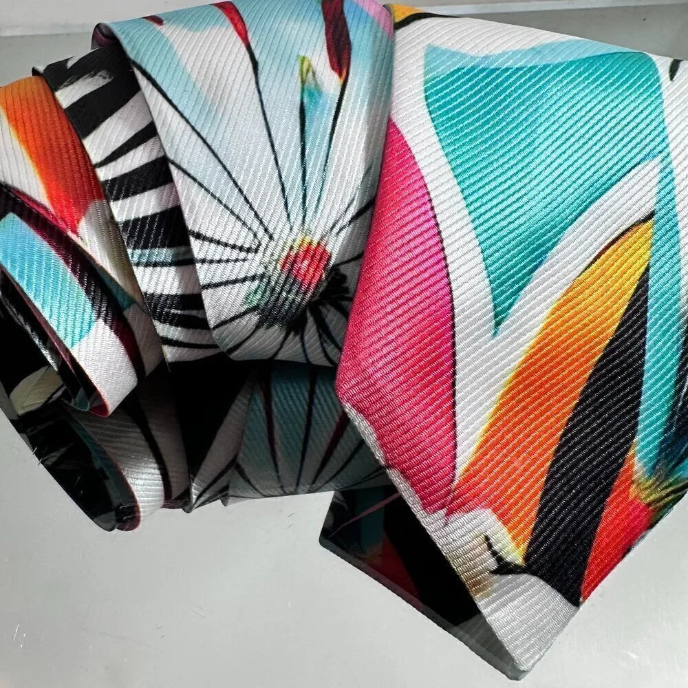 Floral Patchwork Tie Retro Designer Menswear Tie Necktie Mid Century Painting